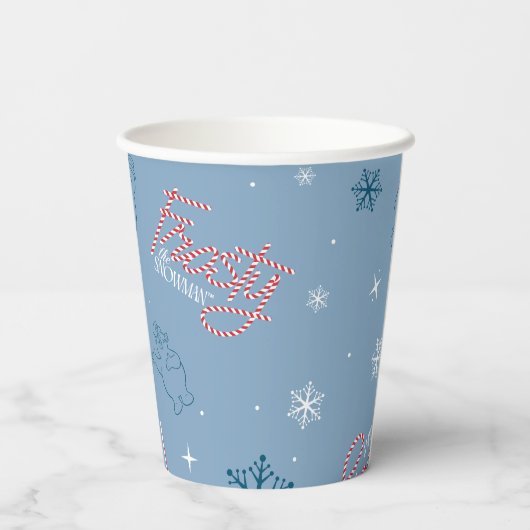 Frosty the Snowman Blue Snowflake Pattern Papieren Bekers (Achterkant)
