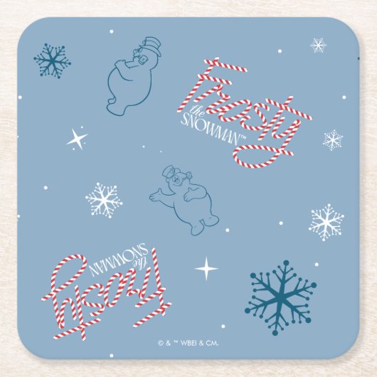 Frosty the Snowman Blue Snowflake Pattern Vierkante Kartonnen Onderzetter (Voorkant)