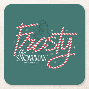 Frosty the Snowman Candy Cane Logo Vierkante Kartonnen Onderzetter