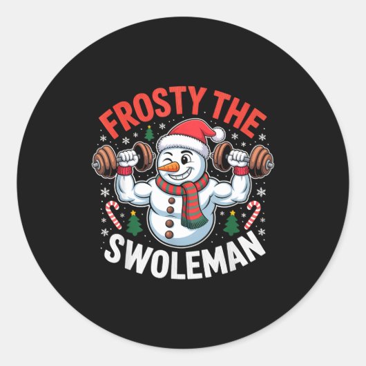 Frosty The Swoleman Funny Gym Swole Bro Snowman Ronde Sticker (Voorkant)