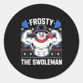 Frosty The Swoleman Funny Ugly Christmas Sweater G Ronde Sticker (Voorkant)