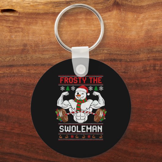 Frosty The Swoleman Ugly Christmas Sweater Funny X Sleutelhanger (Voorkant)
