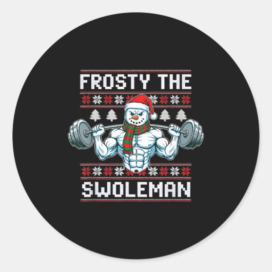 Frosty The Swoleman Ugly Funny Christmas Snowman W Ronde Sticker (Voorkant)