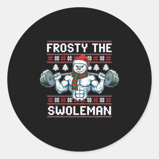 Frosty The Swoleman Ugly Funny Christmas Snowman W Ronde Sticker (Voorkant)
