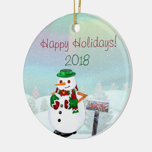 Frosty Town Kerstmis GEPERSONALISEERDE CIRKEL ALLE Keramisch Ornament (Links)