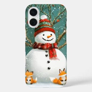 Frosty Winter Whimsical Snowman Fox Wonderland iPhone 16 Hoesje