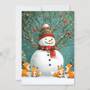 Frosty Winter Whimsical Snowman Fox Wonderland Feestdagenkaart