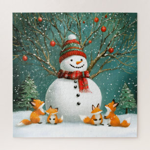 Frosty Winter Whimsical Snowman Fox Wonderland Legpuzzel