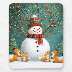 Frosty Winter Whimsical Snowman Fox Wonderland Muismat
