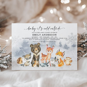 Frosty Winter Woodland Forest Animals Baby shower Kaart