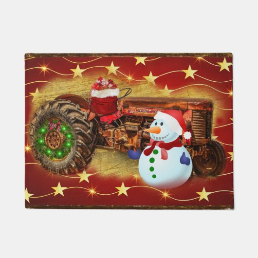 Frosty's Rode Tractor kerst Deurmat (Voorkant)