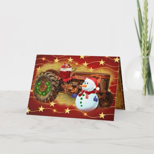 Frosty's  Rode Tractor kerst Feestdagen Kaart (Voorkant)