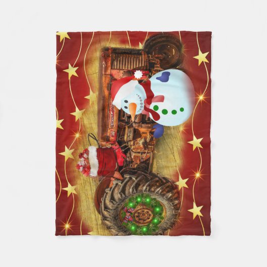 Frosty's  Rode Tractor kerst Fleece Deken (Voorkant)