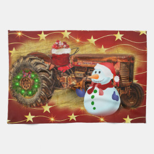 Frosty's  Rode Tractor kerst Theedoek