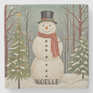 Frosty's Sneeuwscène Gepersonaliseerde Kerstmis Stenen Onderzetter