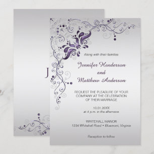 Frottes violettes ornées sur Faire-part de mariage