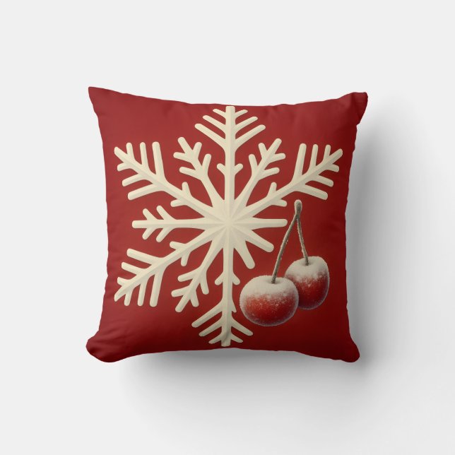 Frozen Cherry Snowflake – Winter Magic Design Kussen (Voorkant)