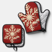 Frozen Cherry Snowflake – Winter Magic Design Ovenwant & Pannenlap Set (Voorkant / Achterkant)