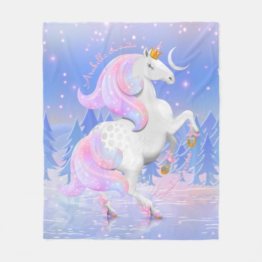 Frozen Lake Blue Unicorn Princess Slaapkamer Fleece Deken (Voorkant)