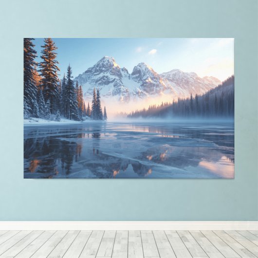 Frozen Serenity – Majestic Winter Lake Landscape Canvas Afdruk (Insitu (Houten vloer))