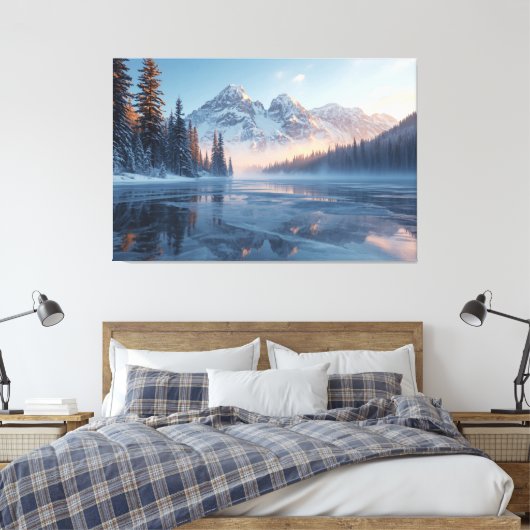 Frozen Serenity – Majestic Winter Lake Landscape Canvas Afdruk (Insitu (Slaapkamer))