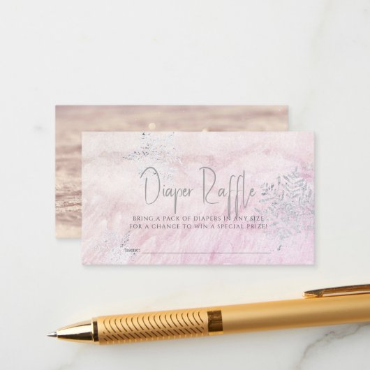 Frozen Silver Snowflake Pink Diaper Raffle Ticket Informatiekaartje (Voorkant / Achterkant in situ)