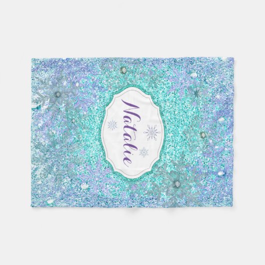 Frozen Snowflake Blauwgroen Blauwe Paarse Lavendel Fleece Deken (Voorkant (Horizontaal))