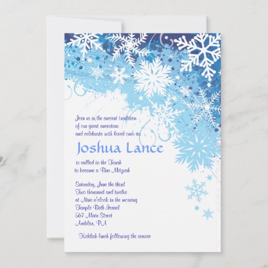 FROZEN SNOWFLAKES Bar Bat Mitzvah Uitnodiging (Voorkant)