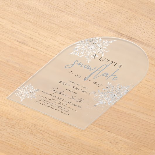 Frozen Winter Silver Snowflake Boy Baby shower Acryl Uitnodigingen (Laagn)