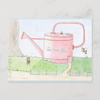 Frühlings gruss hummel gießkanne garten postkarte briefkaart