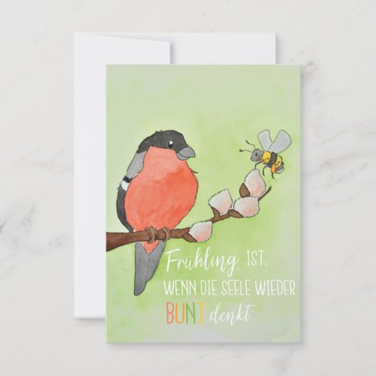 Frühlingskarte mit Vogel und Hummel (Voorkant)