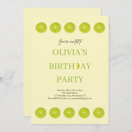 Fruit à citron vert frais Invitation fête d'annive (Devant / Derrière)