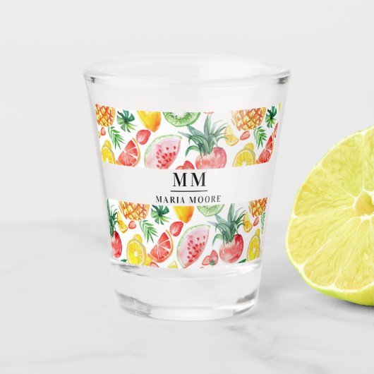 Fruit ananassen watermeloenen monogram initiaal na shot glas (Voorkant)