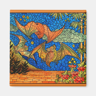 Fruit bat vintage Stained glass look mosaic Magneet