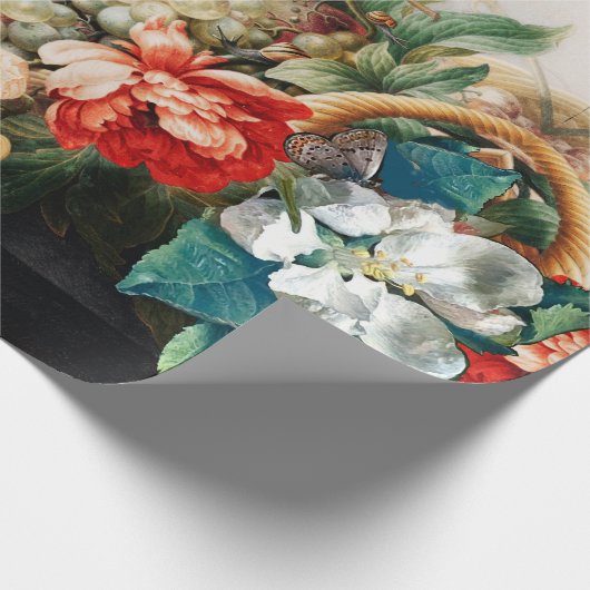 FRUIT, BLOEMEN, DRUIVEN, PERZIKEN EN KLEINE VOGELS CADEAUPAPIER (Hoek)