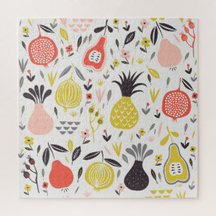 fruit, bloemen: naadloos patroon. legpuzzel