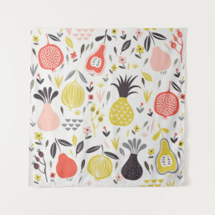 fruit, bloemen: naadloos patroon. wandkleed
