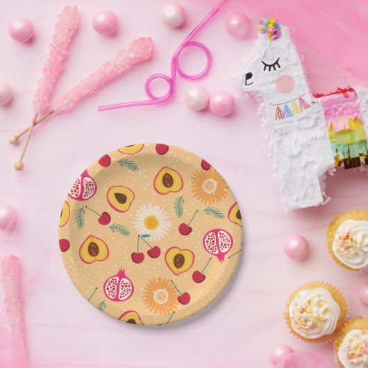 Fruit Bloemenkersen Granaatappel perzik Daisy Papieren Bordje (Feest)