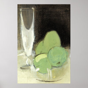 Fruit Bowl Champagne glas stilleven schilderen Poster