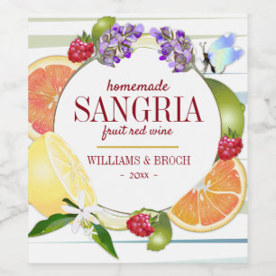 Fruit Citrus Sangria Bruiloft Wijn Etiket