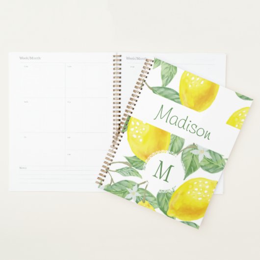 Fruit de citron jaune amusant Monogramme tendance (Devant avec enveloppe)