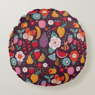 Fruit doodles, handgetekende zomerdecor. rond kussen