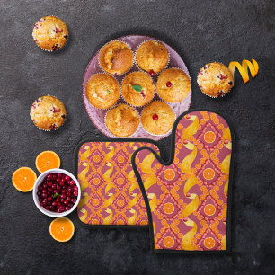 Fruit en schil roze roze ovenwant & pannenlap set