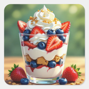 Fruit en yoghurt parfait vierkante sticker