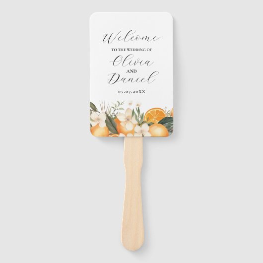 Fruit Floral Sinaasappels Wedding Menu Programma Handwaaier (Voorkant)