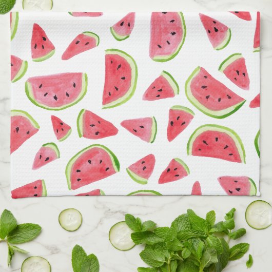 Fruit fun pastèques aquarelle serviette de cuisine (Plié)