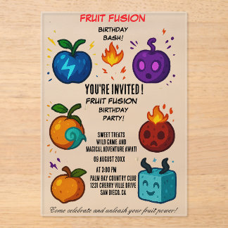 Fruit Fusion verjaardagsfeestje uitnodiging | Kleu Acryl Uitnodigingen