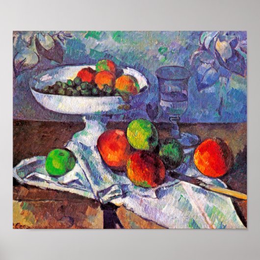 Fruit, glas en appelen, Cezanne Poster (Voorkant)