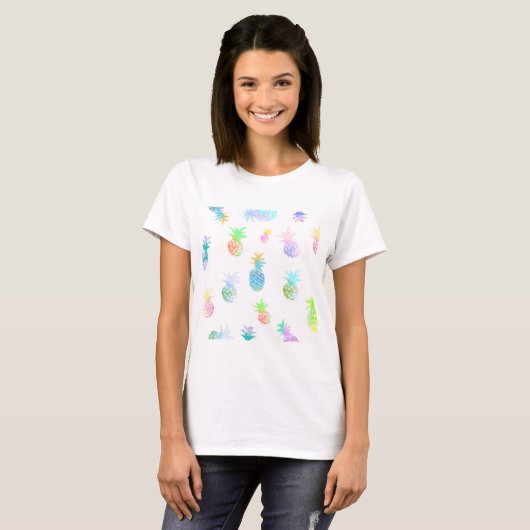 Fruit heureux tropical d'ananas de T-shirt (Devant entier)