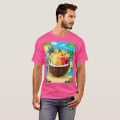 Fruit in Kokosnoot met scène-wow roze van kleur T-shirt (Voorkant volledig)